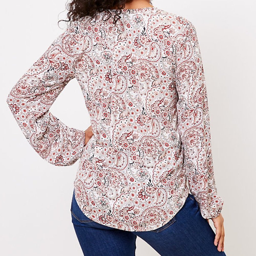 LOFT | Paisley Split Neck Mixed Media Top - Picture 3 of 3